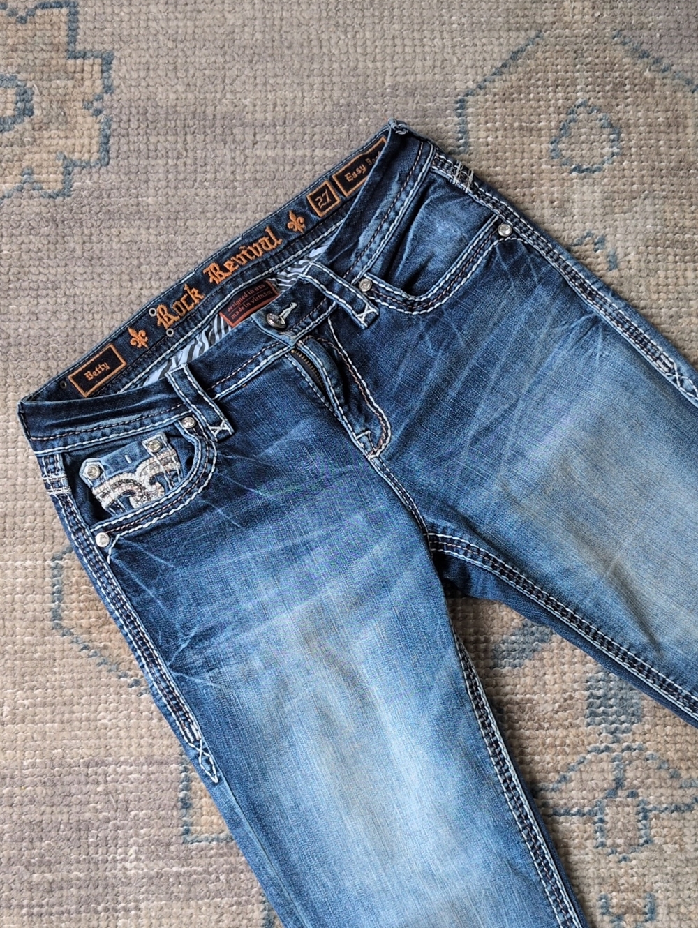 Rock Revival Slim Straight Distressed Blue Jeans
